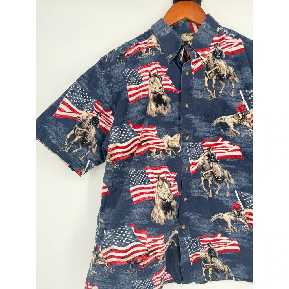 Bit & Bridle Mens‎ Button Down Shirt Large Americana Patriotic Vintage Western